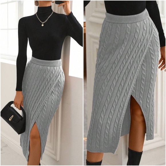 BellanBlue Dresses & Skirts - 014 Cable Knit Split Thigh Ribbed Midi Skirt